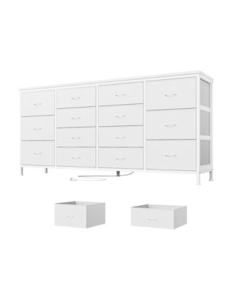 63" Black Fabric 14-Drawer Dresser TV Stand, with Power Outlet for 65-75" TVs