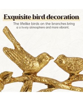 Vintage Gold Metal Hook Rack with 3 Hooks, Birds & Flowers Design