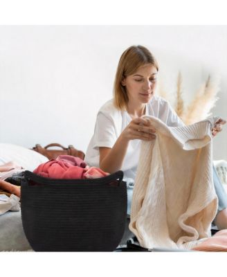 Cotton Rope Basket with Black Cat Design 53L Storage- Multi-Use Storage for Home, Office, Nursery