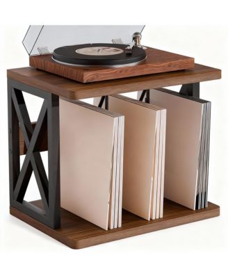 2-Tier Vinyl Record Storage Holder: 80-100 LPs, Multi-Use, Durable Iron-Wood