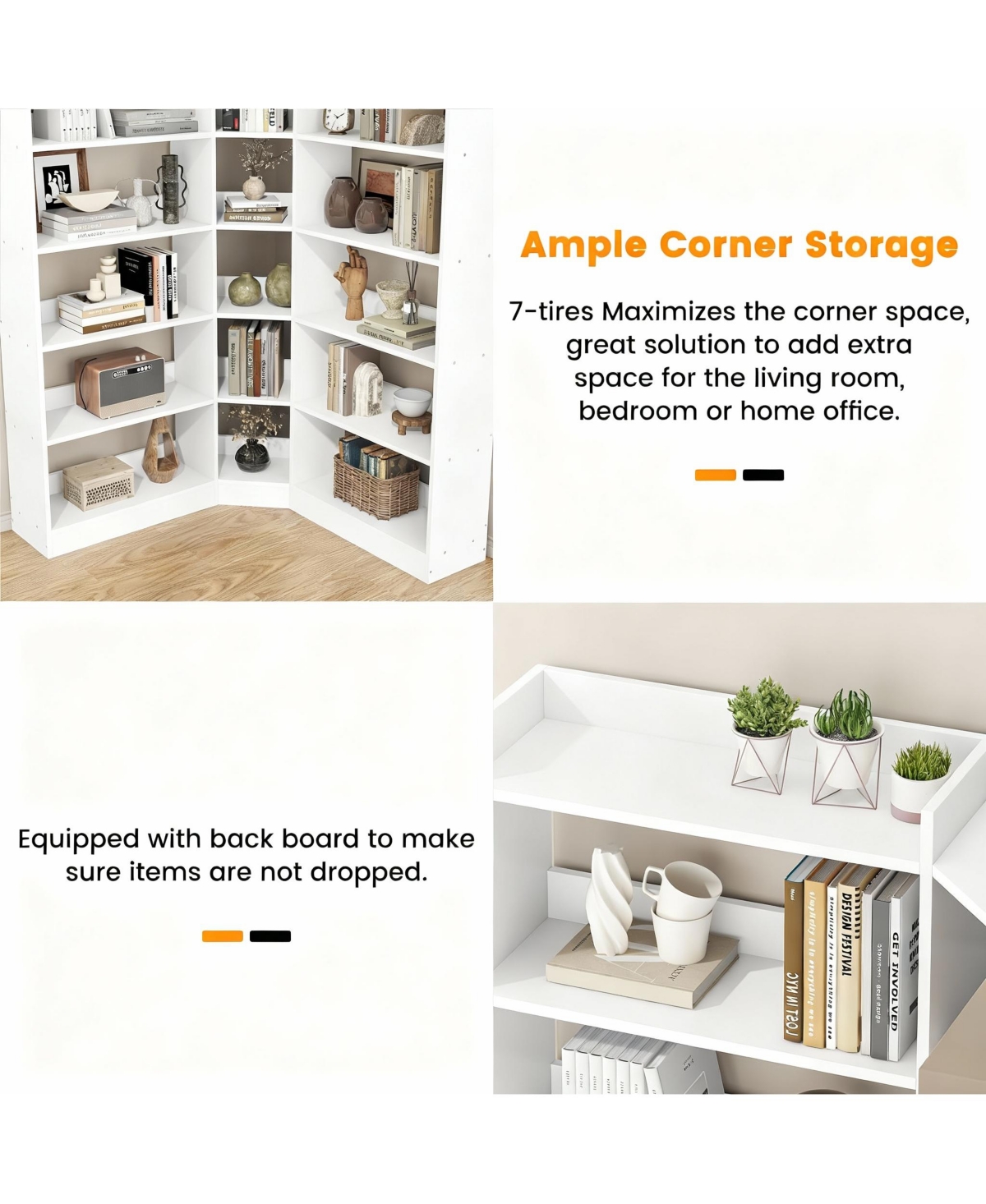 Yigii L Shaped Corner Bookshelf 6 Tiers Storage Display Rack