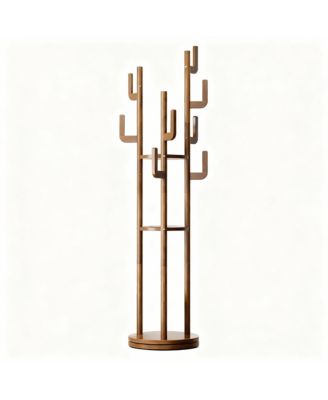 Rotating Solid Wood Coat Rack - 9 Hooks, 3 Shelves, Multi-Use