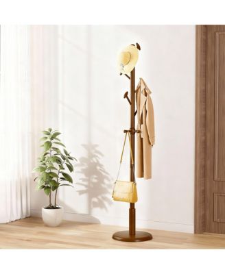 Solid Rubberwood Coat Rack: 10 Hooks, Tree Design, Sturdy, Easy Install, Modern