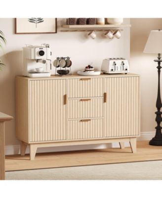 47.2" Modern Fluted Sideboard Buffet Cabinet, Wooden Storage Cabinet with 3 Drawers, 2 Doors & Adjustable Shelves.