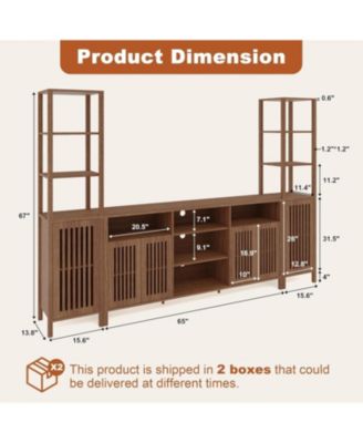 Farmhouse TV Stand for 70-Inch TVs, Entertainment Center with Bookshelves, Storage Cabinet & Adjustable Shelves