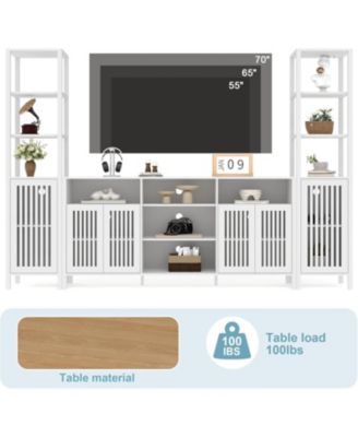 Farmhouse TV Stand for 70-Inch TVs, Entertainment Center with Bookshelves, Storage Cabinet & Adjustable Shelves