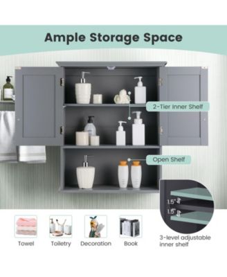 2-Door Wall-Mount Bathroom Storage Cabinet with Open Shelf