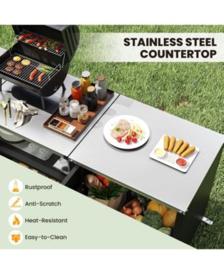Heavy-Duty Outdoor Grill Table Cart with Sink and Drainage, Metal Prep Station