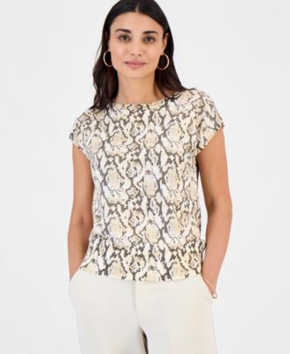 Petite Printed Wide Neck Dolman-Sleeve Top