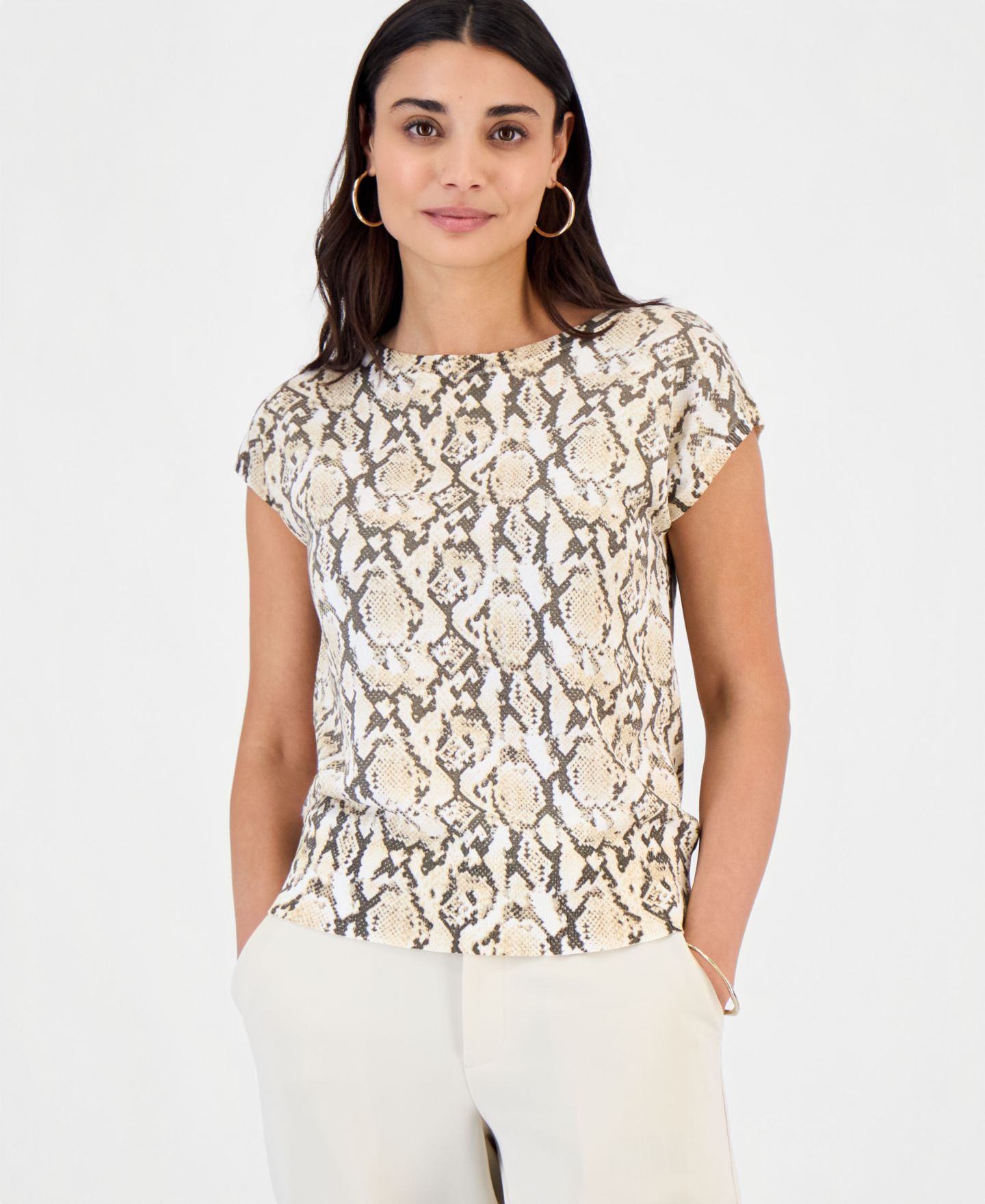 Топ I.N.C. International Concepts Petite Printed Wide Neck Dolman-Sleeve Top, цвет: Змеиный — фото 1