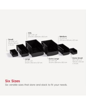 USA Stackable Bins, Plastic Front Shelf Bin Storage Organizer, Craft Supplies, Small Parts, Nuts and Bolts, 15Pk