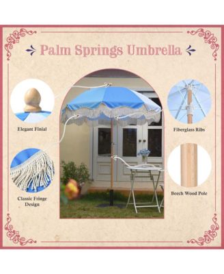 6Ft Vintage Floral Fringe Umbrella w/ Deck Holder Carry Bag Adjustable for Outdoor Balcony Deck Food Ice Cream Cart Mobile Stall