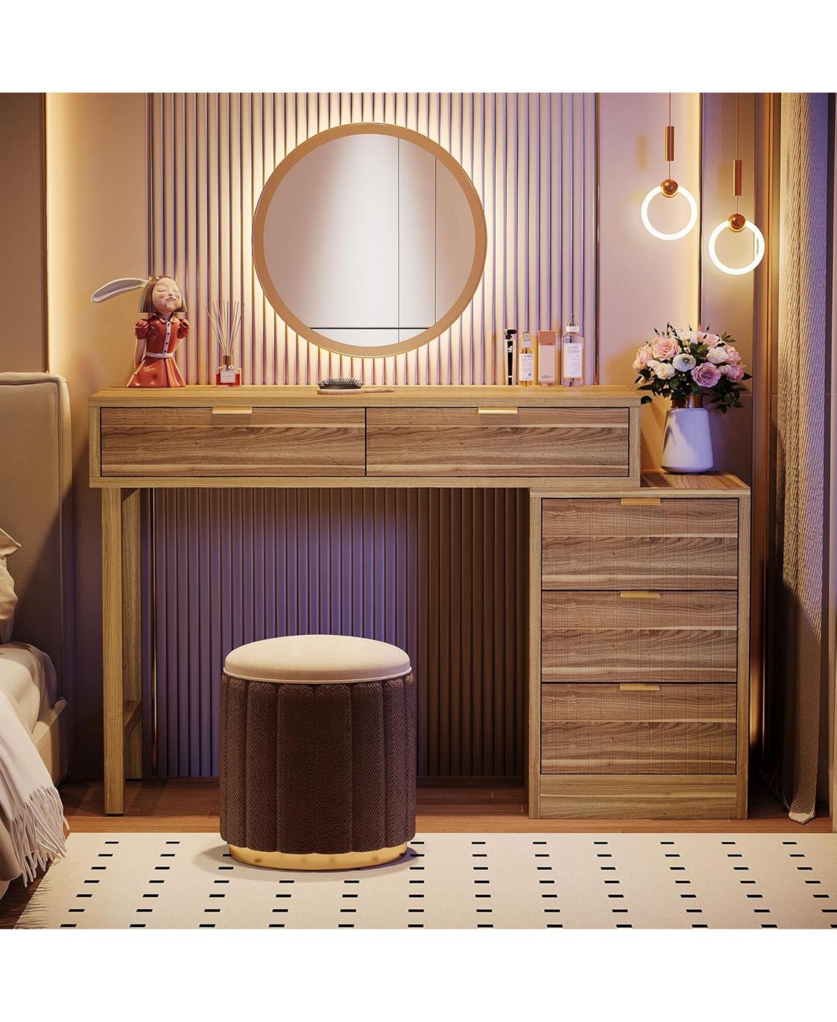 Tribesigns Makeup Vanity Desk with 5 Drawers, Modern Storage, Small Wood Dressing Table for Bedroom, Narrow Space (Without Mirror)