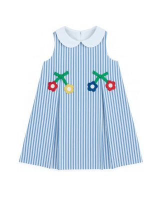 Little Girls Seersucker Dress With Flowers