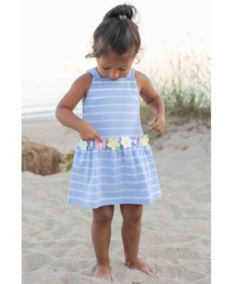 Little Girls Stripe Knit Dress With Mulitcolor Flowers