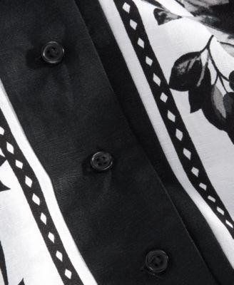 Petite Linen-Blend Printed Short-Sleeve Button-Up Shirt