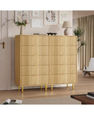 Fluted Dresser for Bedroom with 5 Drawers, 44.3" Tall Modern Chest of Drawers with Metal Handle