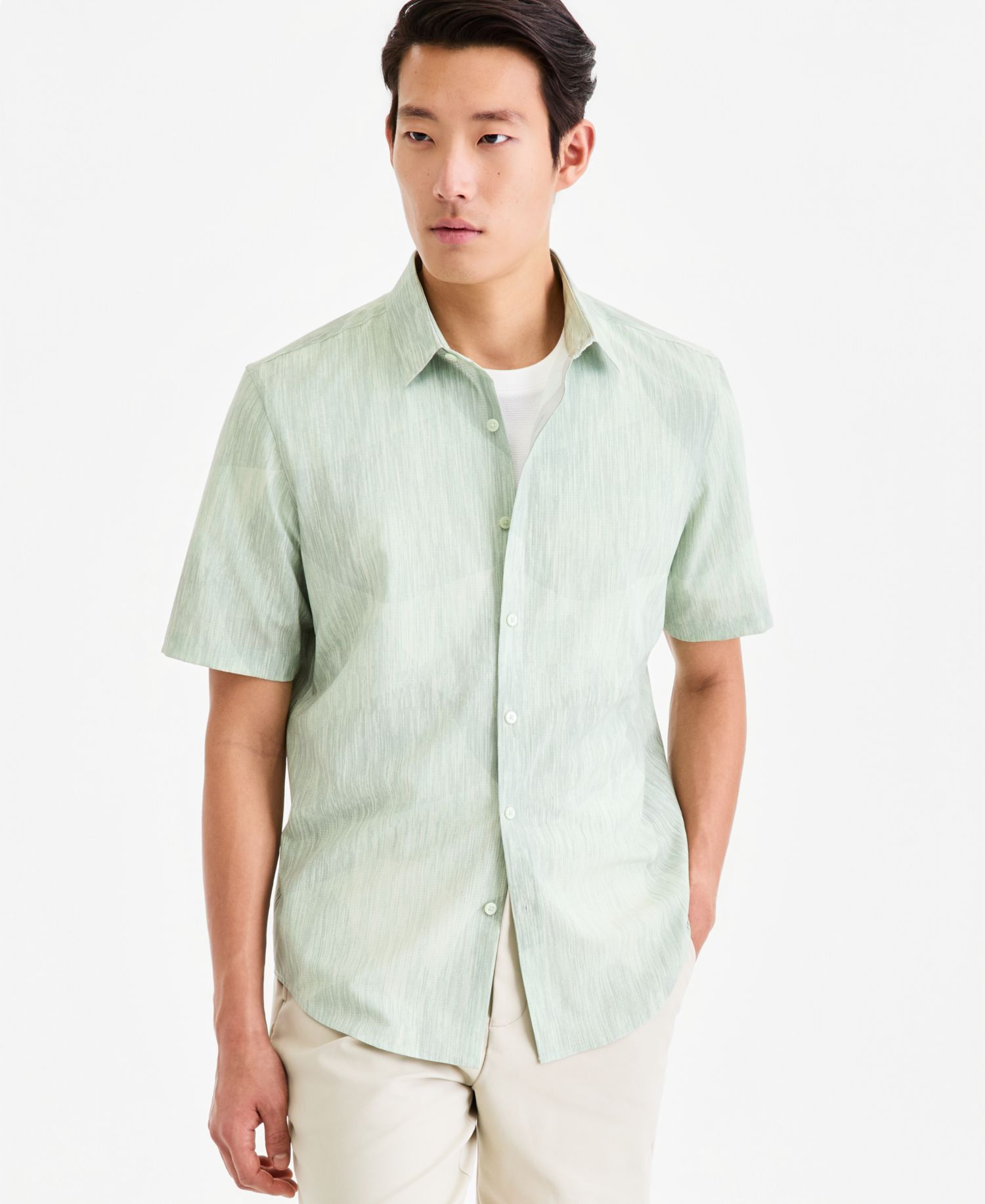 Men's Short-Sleeve Textural Wave Shirt