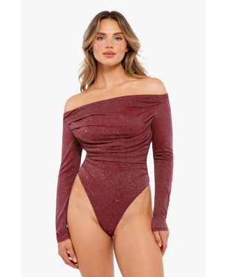 Women's Shapewear Metallic Knit Long Sleeve Slimming Bodysuit