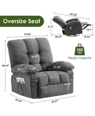 Oversized Swivel Recliner Chair with Vibration Massage & Lumbar Heating, 350 lbs Capacity, Rocker Single Sofa with Side Pocket