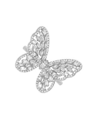 Cubic Zirconia Baguette Butterfly Ring (1-1/2 ct. t.w.) In Sterling Silver  or 18K Rose Gold over Sterling Silver