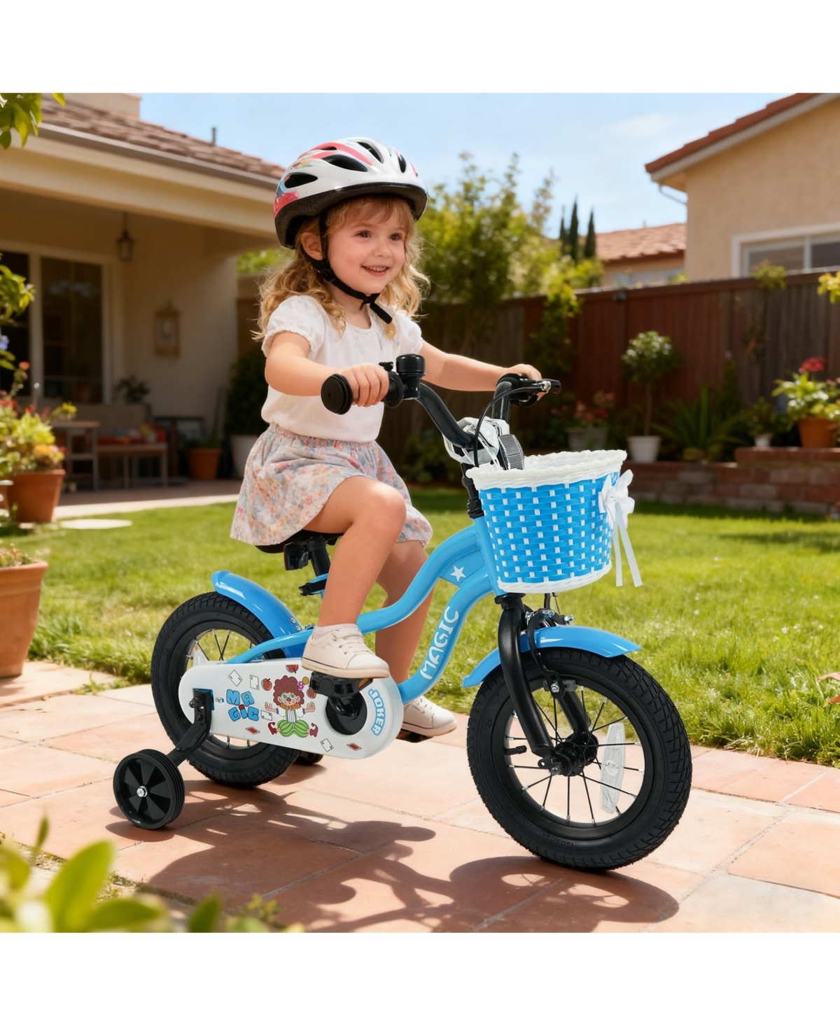 Mecale 12 Inch Kids Bike with Training Wheels and Basket Green Color-12