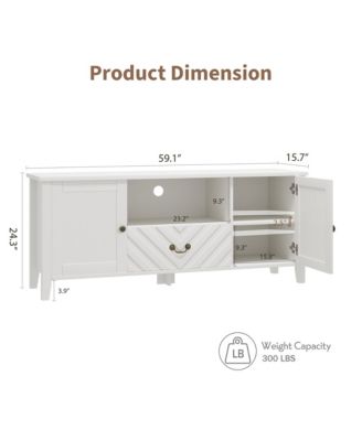 Farmhouse TV Stand, Media Console with V-Shaped Drawer, Open Compartment & 2 Cabinets