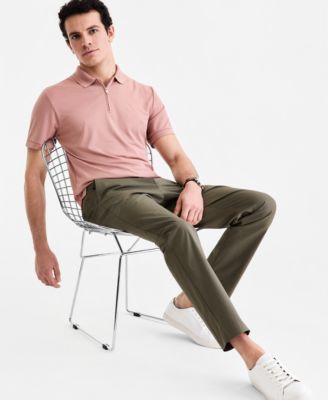 Men's Ottoman Short Sleeve Textured Quarter-Zip Polo Shirt