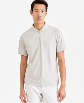 Men's Ottoman Short Sleeve Textured Quarter-Zip Polo Shirt