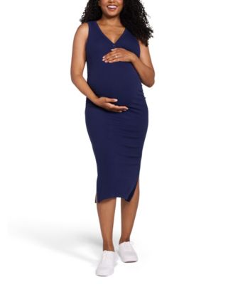 Maternity Motherhood Sleeveless Henley Racerback Midi Dress