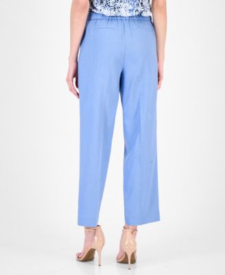 Women's Linen-Blend Mid-Rise Straight-Leg Ankle Pants