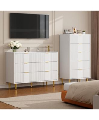 Fluted Dresser for Bedroom with 6 Drawers, 39.4" Wide Modern Chest of Drawers with Metal Handle