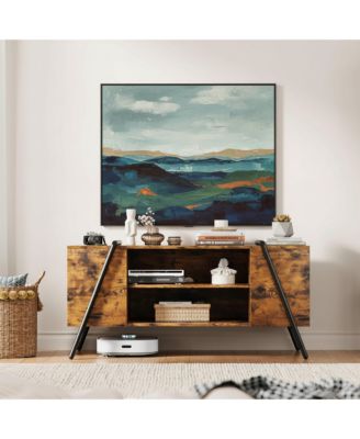 TV Stand with Adjustable Open Shelves & Slanted Metal Legs, Industrial Modern Style, Fit for 55 Inch TVs