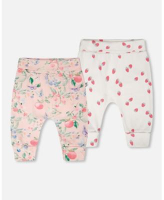 Baby Girls 2 Pack Cotton Jersey Evolutive Pants Printed Berries and Strawberry Print
