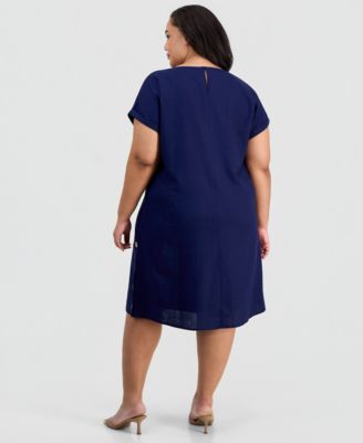 Plus Size Linen Short-Sleeve Side-Button Dress