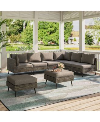 8 Piece Outdoor Sectional Sofa PE Rattan Patio Conversation Sets, All Weather Patio Furniture Set