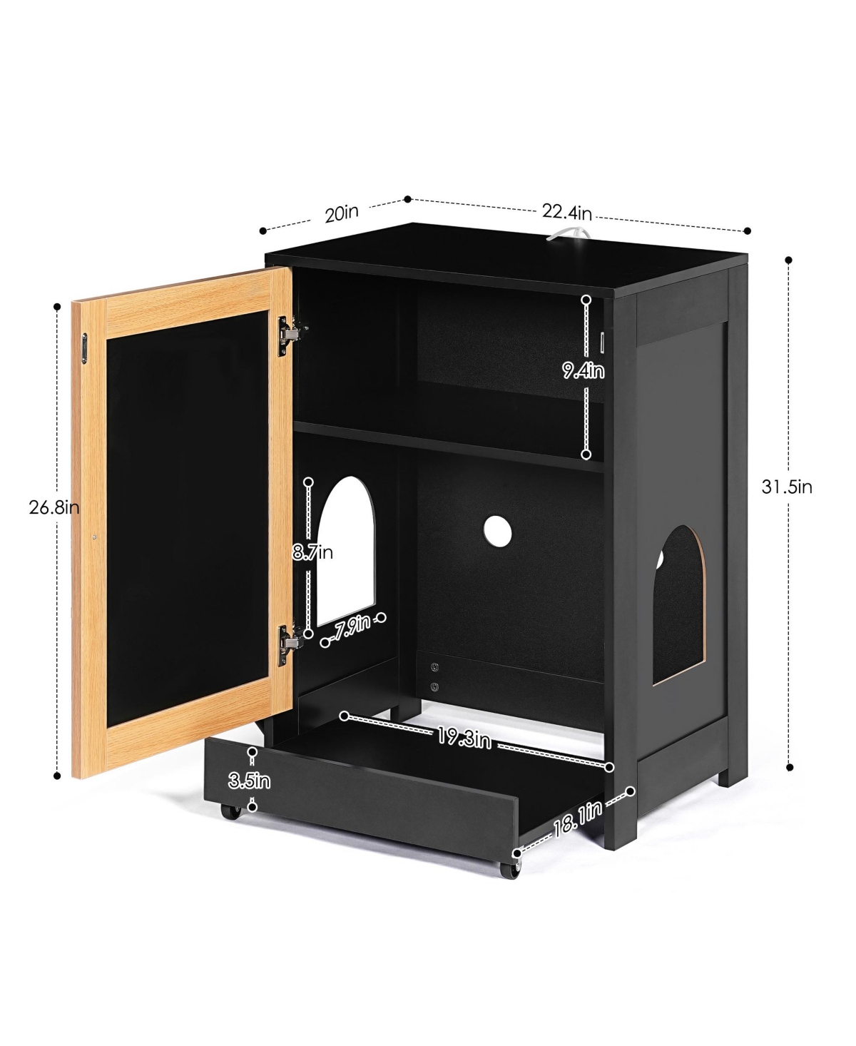 Cozito Cat Litter Box Enclosure End Table with Sisal Scratching Door and Pull-Out Tray, Black