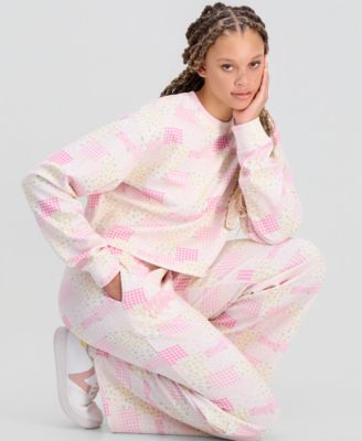 Juniors' Patchwork Print Crewneck Sweatshirt & Patchwork Print Sweatpants