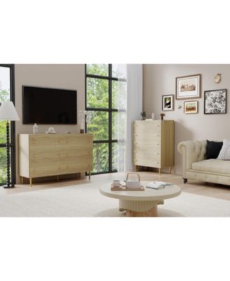 5 Drawers Dresser for Bedroom, 44" Tall Wood Rustic Chest of Drawers with Bar Handles, Vintage Design, Storage Dressers Organizer for Bedroom