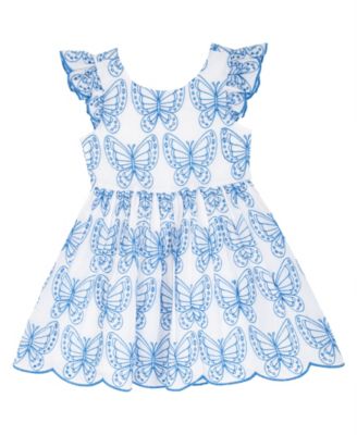 Girls' 2T-6X Eyelet Flutter Sleeve Dress