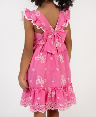 Girls' 2T-6X Cross Back Detail Bow Eyelet Dress