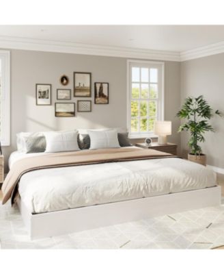 Wood Platform Bed Frame, Solid Wood, No Headboard, Floor-Standing, Sturdy Slat Support, No Box Spring Needed, Walnut Wood