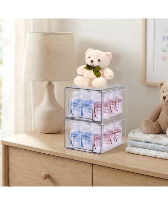 4-Pack Large Clear Stackable Storage Drawers Case with Handles - for Bathroom, Closet, Pantry, Cabinet, Medicine & Baby Bottle Storage
