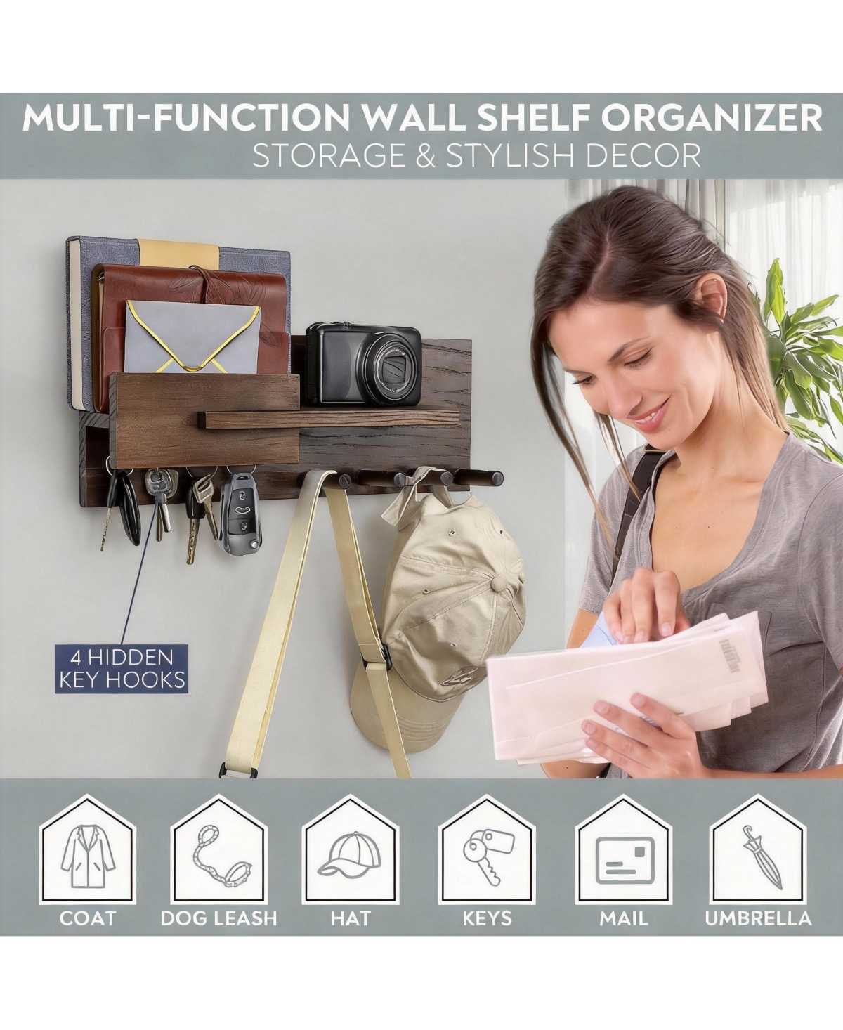 Yigii Solid Wood Mail & Key Holder