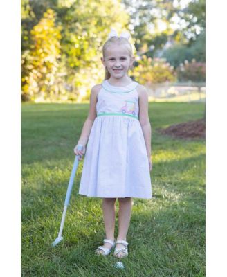 Toddler Girls Check Seersucker Dress With Golf Cart