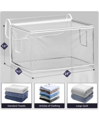 4 Pack Foldable Large Clear Plastic Bags with Zipper & Carry Handles - Great for Clothes, Blankets, Closets, Bedrooms, and more