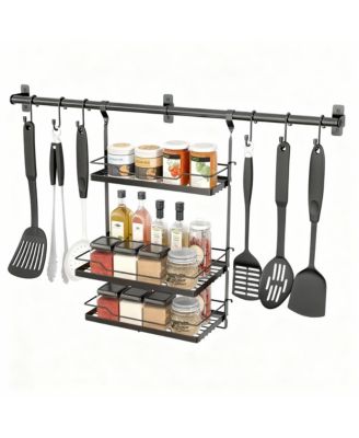 3-In-1 Wall Organizer: Spice Shelves, Utensil Hanger, Towel Bar