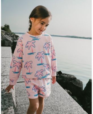 Toddler Girls French Terry Sweatshirt Light Pink Palm Print