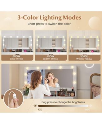 Makeup Vanity Table with Mirror and Lights, Power Outlets, Bedroom Dressing Desk