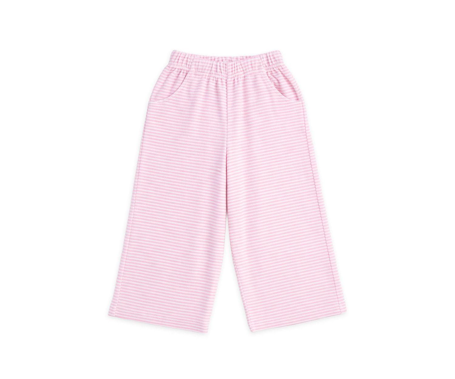 Little Girls Stripe Terry Wide Leg Pant